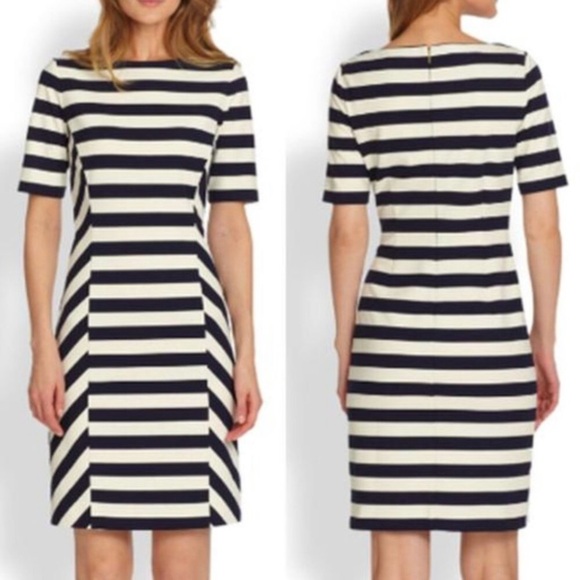 Tory Burch Augusta Fitted Striped Dress Nautical Size Small - Picture 3 of 14